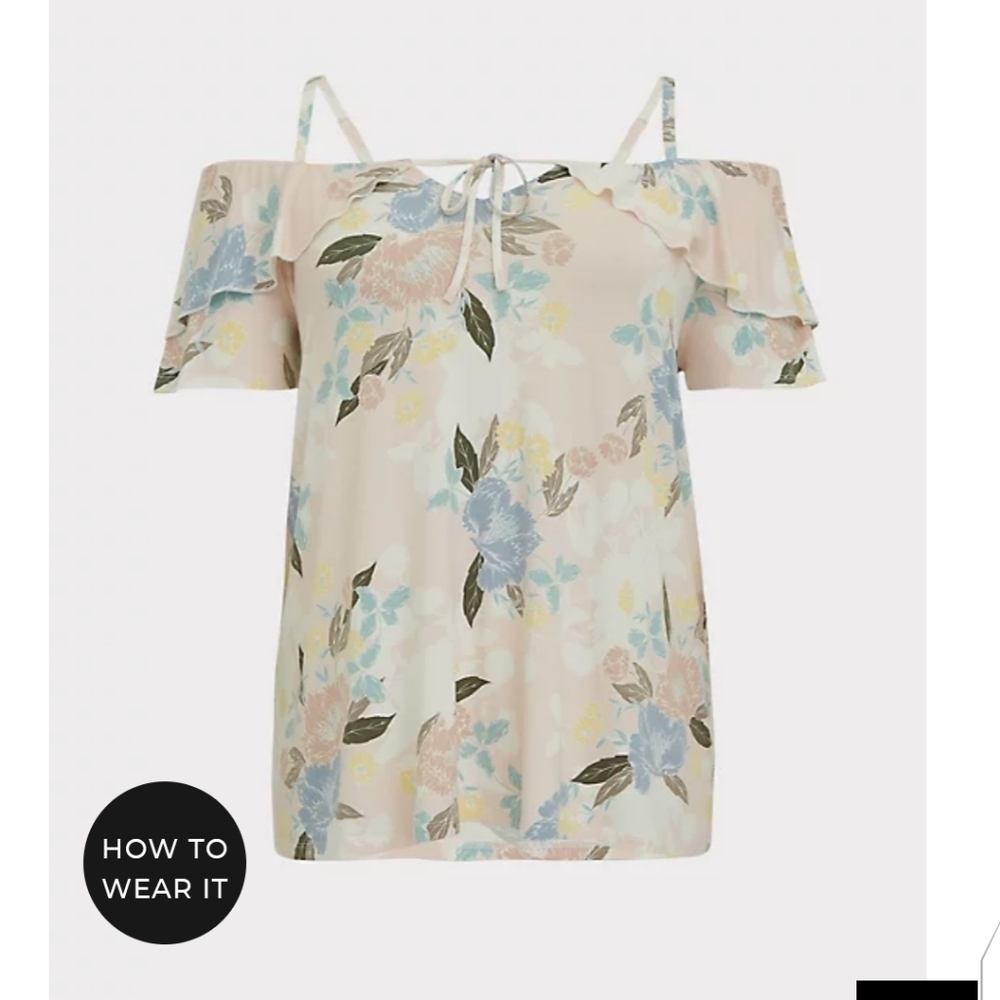 🆕SUPER SOFT LIGHT PINK FLORAL COLD SHOULDER TOP